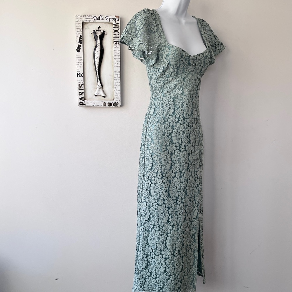 Zara Green Romantic Fairycore Feminine Lace Coquette Wedding Guest Midi Dress M - Picture 8 of 14